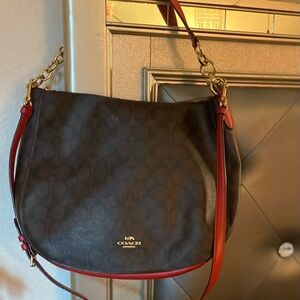 Coach Brown and Red Monogram Bag